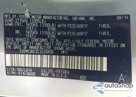 2014 Toyota Sienna Xle V6 8 Passenger from USA, damaged, VIN 5TDYK3DC2ES520899